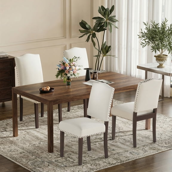 EOP Mid-Century Modern Upholstered Dining Chairs Set of 4, Farmhouse Fabric Kitchen & Dining Room Chairs with Extra Padded Seat, Ideal for Living Room, Restaurant, Beige