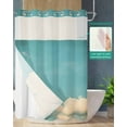 thumbnail image 2 of No Hook Shower Curtains with Snap in Liner, Teal Blue Sky Waterproof Fabric Shower Curtain, Vintage Modern Clouds Landscape Double Layers & See-Through Top Window Bathroom Curtains 72''x96'', 2 of 6