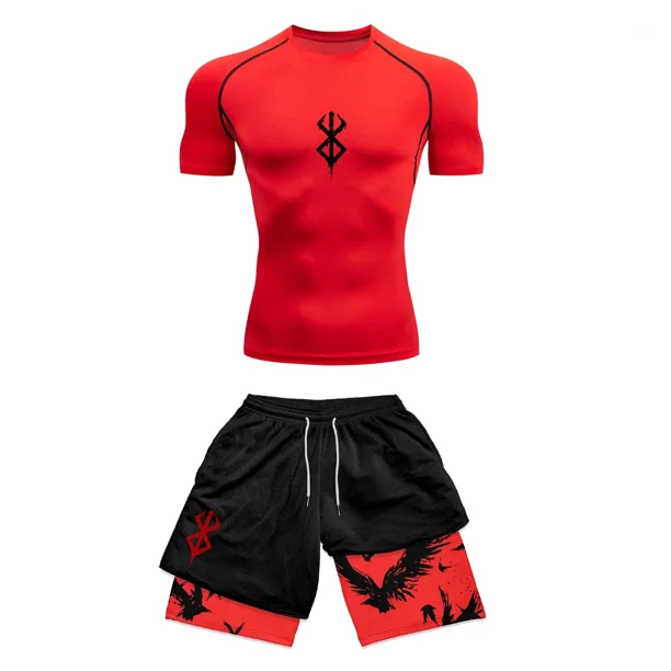 Conjunto De 3 Piezas De Compresión Para Hombre Terecey - Camiseta Manga Larga, Mallas Y Pantalones Cortos Para Deporte