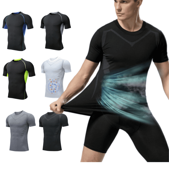 Yeaiivve Compression Shirts for Men Shapewear Undershirt Abs Abdomen Slim Short Sleeve Body Shaper Gray,L