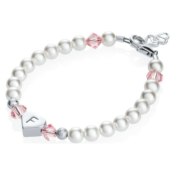 Heart Initial Baby Bracelet with pearls and pink color (BPH)