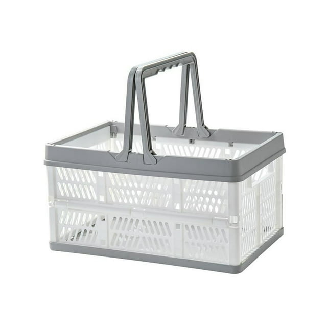 Collapsible Plastic Storage Crate with Folding Handles Container Easy Storage