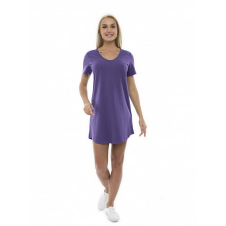 

Women s Casual Dress Loose Fit V-Neck Nightgown Short-sleeved V Neck by Lunarable