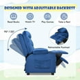 thumbnail image 4 of GLACER  Recliner, Velvet Adjustable Toddler Lounge Chair w/Cup Holder, Footrest, Lumbar Support, Armrests, Side Pockets,  Recliner Chairs for Boys Girls Age 3+ (Blue), 4 of 9