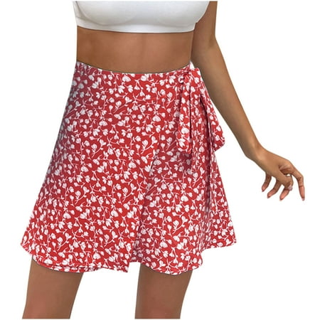 

Timegard Women s Fashion Personality Sweet Style Printed Band Small Flower Short Skirt Skirt Red XXL