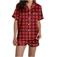 thumbnail image 6 of Womens Pajama Set Oversized Plaid Print Lightweight Pajamas Sets Casual Collared Short Sleeve Sleepwear with Shorts Summer Pjs for Women, 6 of 7