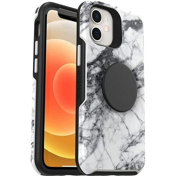 OtterBox   PopGrip Symmetry Series Case for Apple iPhone 12 Mini, White Marble