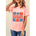 thumbnail image 6 of Stylish Round Neck T-Shirt: Casual Pink Top Featuring Cute Flower USA Letters - [ZhiHiMeRi] | (US 16-18)XL, 6 of 8