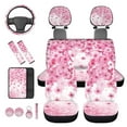 thumbnail image 6 of HUIACONG Car Seat Covers Full Set for Women Pink Cherry Blossom Car Accessories Steering Wheel Cover Center Console Cover Seat Belt Covers Coasters Headrest Covers Keychain,14 Pcs, 6 of 8