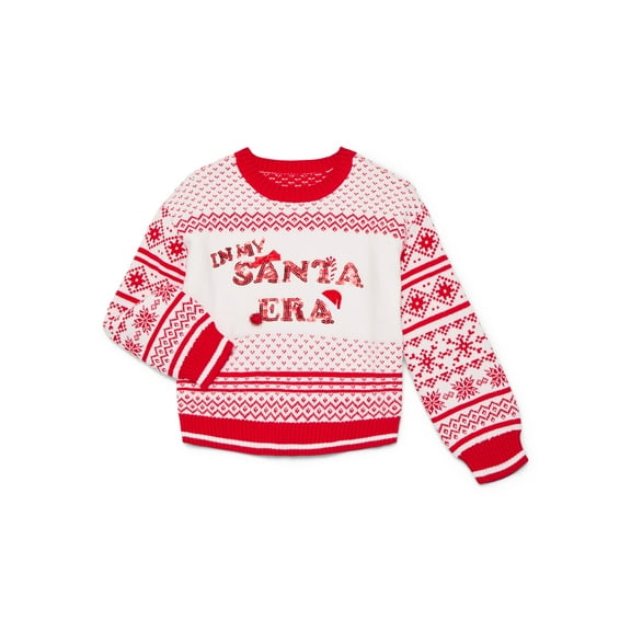 Holiday Time Girls Long Sleeve Christmas Sweater, Sizes 4-18 & Plus
