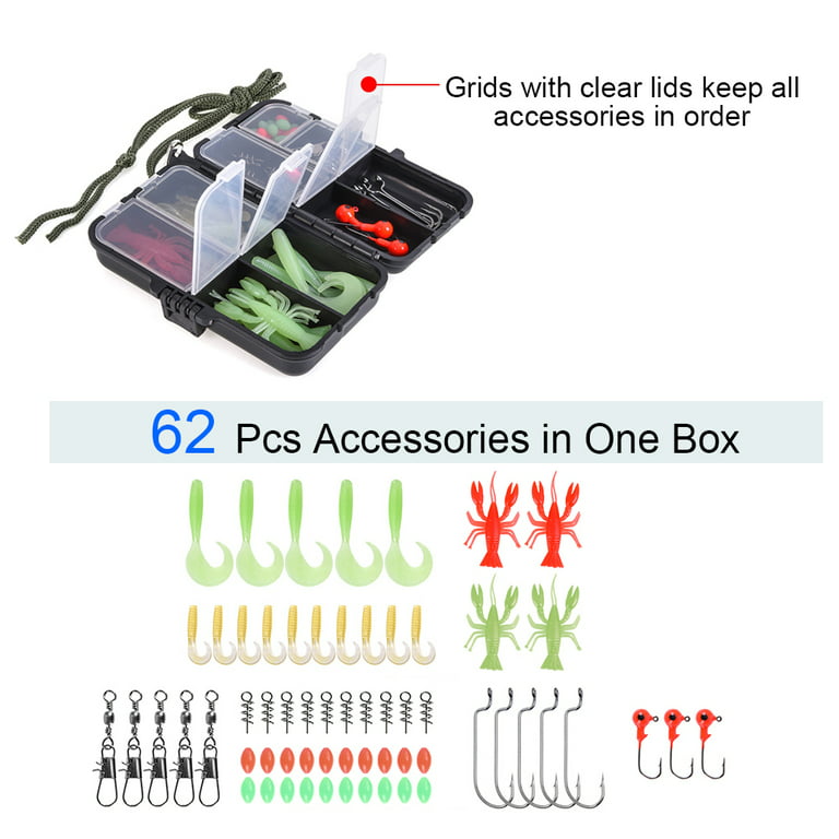 LEO Fishing Rod Reel Combo Full Kit with Hooks Soft Lures Barrel Swivels  Storage Bag 