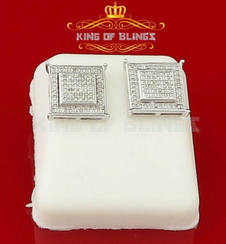 King of Bling's 0.36ct Diamond Stud Earrings For Women's White 925 Sterling Silver For Men's