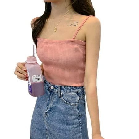 

SUPERHOMUSE Women s Sexy Solid Double Spaghetti Straps Knitted Camisole