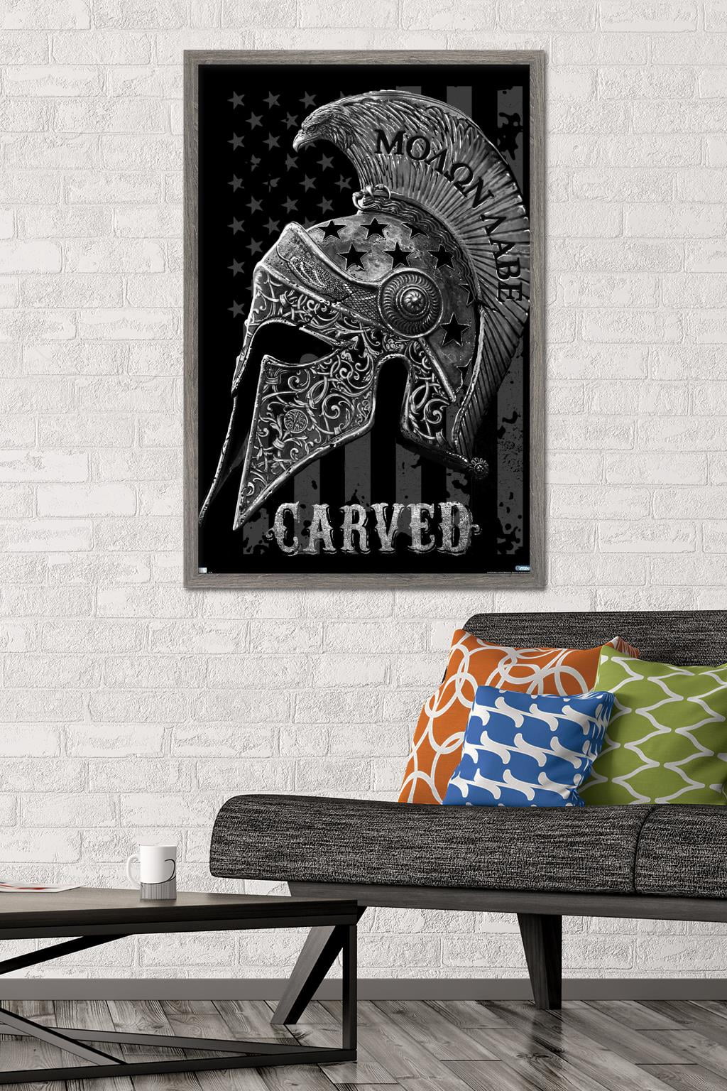Jim Baldwin - Carved Helmet Wall Poster, 22.375" x 34" Framed