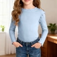thumbnail image 2 of WUANDIXFA Cute Shirts for Girls Ruffle Long Sleeve Crewneck Ribbed Knit Blouses Tops (Sky Blue, 4-5 Years), 2 of 9