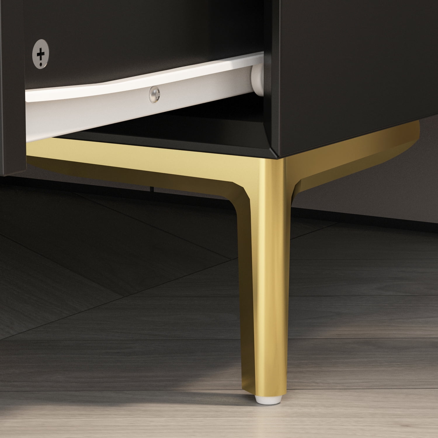 MONSLIPA Nightstand End Table with 3 Drawers, Black Bedside Table with Gold Metal Legs for Bedroom and Living Room