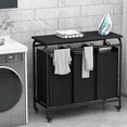 thumbnail image 2 of 3 Bag Laundry Basket Sorter Heavy Duty Rolling Lockable Wheels Laundry Hamper Cart with Ironing Board and Removable Bags, Black, 2 of 6