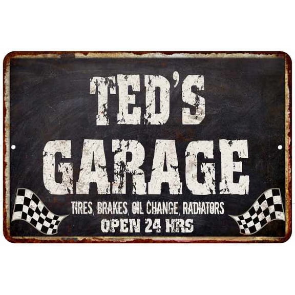 TED'S Garage Black Grunge Sign 8 x 12 High Gloss Metal 208120005028
