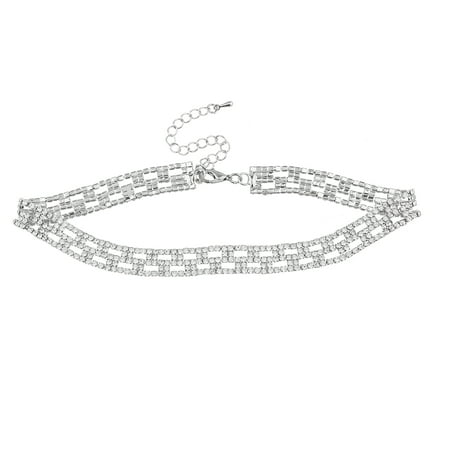 Lux Accessories Silver Tone Faux Crystal Rhinestone Choker Necklace