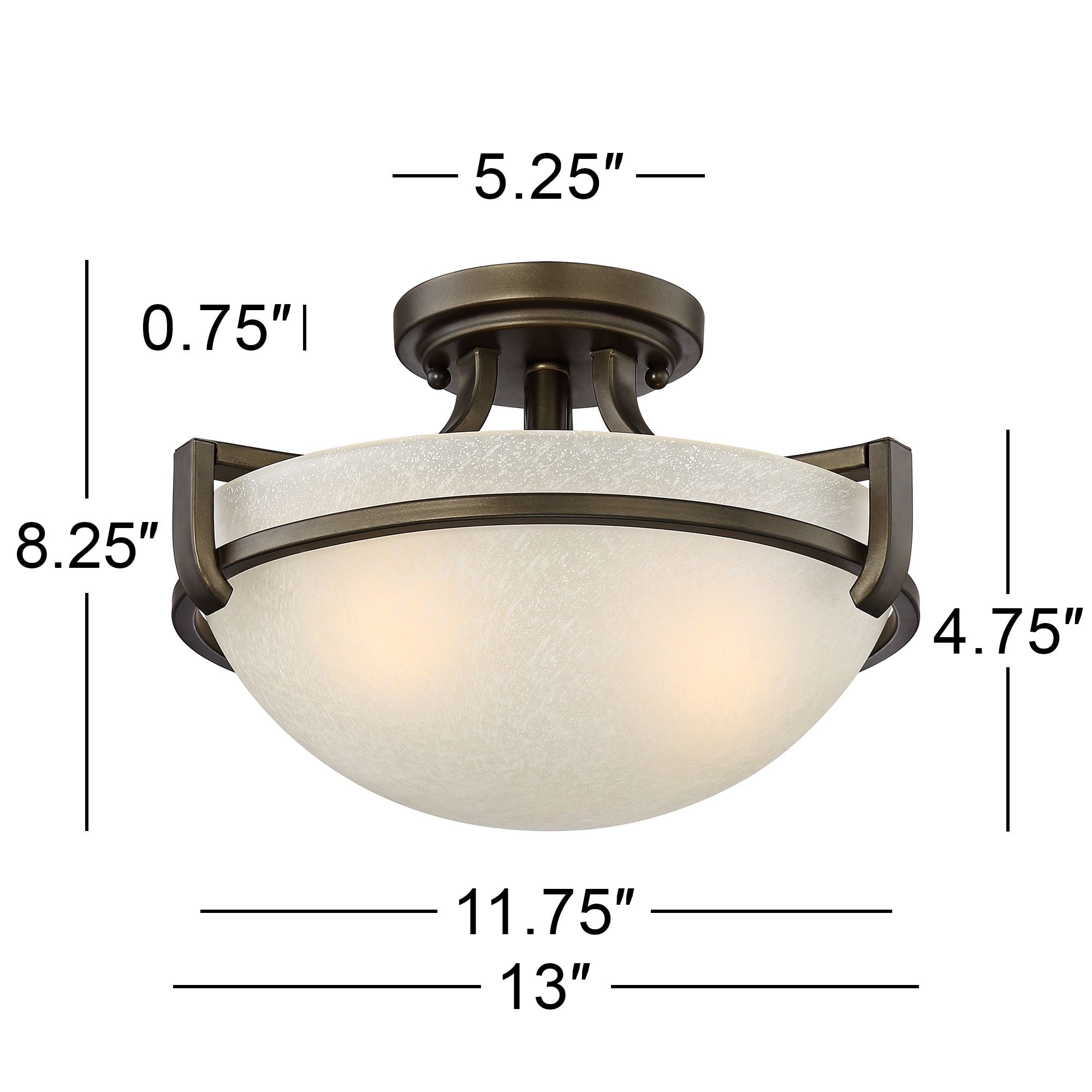 Regency Hill Mallot Modern Ceiling Light Semi Flush Mount Fixture 13" Wide Oil Rubbed Bronze 2-Light Champagne Crackle Glass Bowl Shade for Bedroom