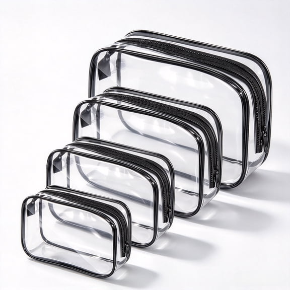 Youersen Clear Toiletry Bags, Portable Travel Makeup Pouches with Zipper, 4-Pack