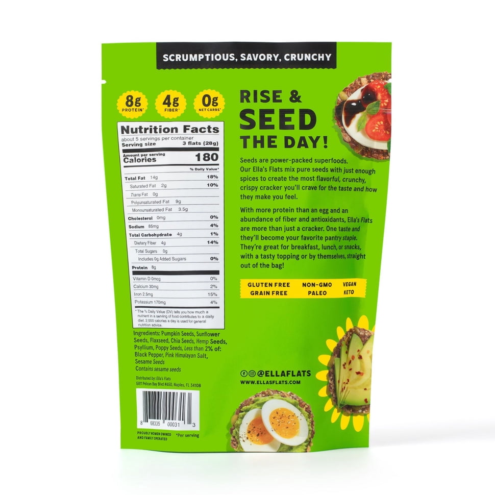 Pack of 6, Ellas Flats Pumpkin Seed with Hemp Hearts, 4.8 oz