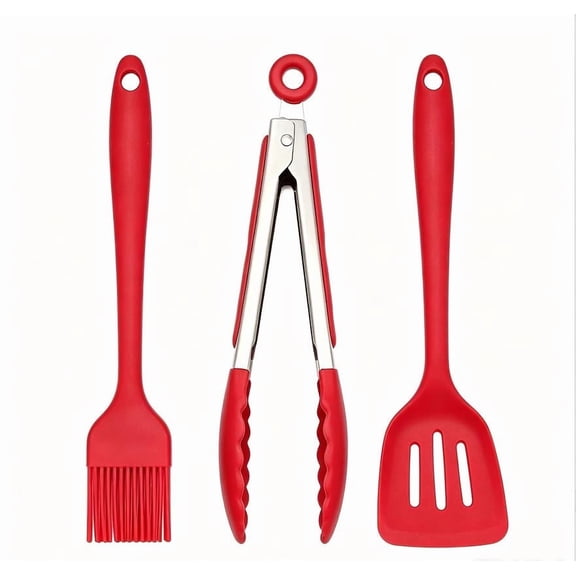 UNLLLL Non Stick Heat Resistant Silicone Spatula Set for Baking, Food Grade Cooking Utensils for Kitchen Cookware, for Frying Stirring (Red, Basting Brush)