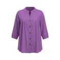 thumbnail image 4 of HongQid Womens Linen Blend Button Down Tunic Ladies Mandarin Neck Pleated Bust 3/4 Sleeve Blouse Casual Shirts, 4 of 7