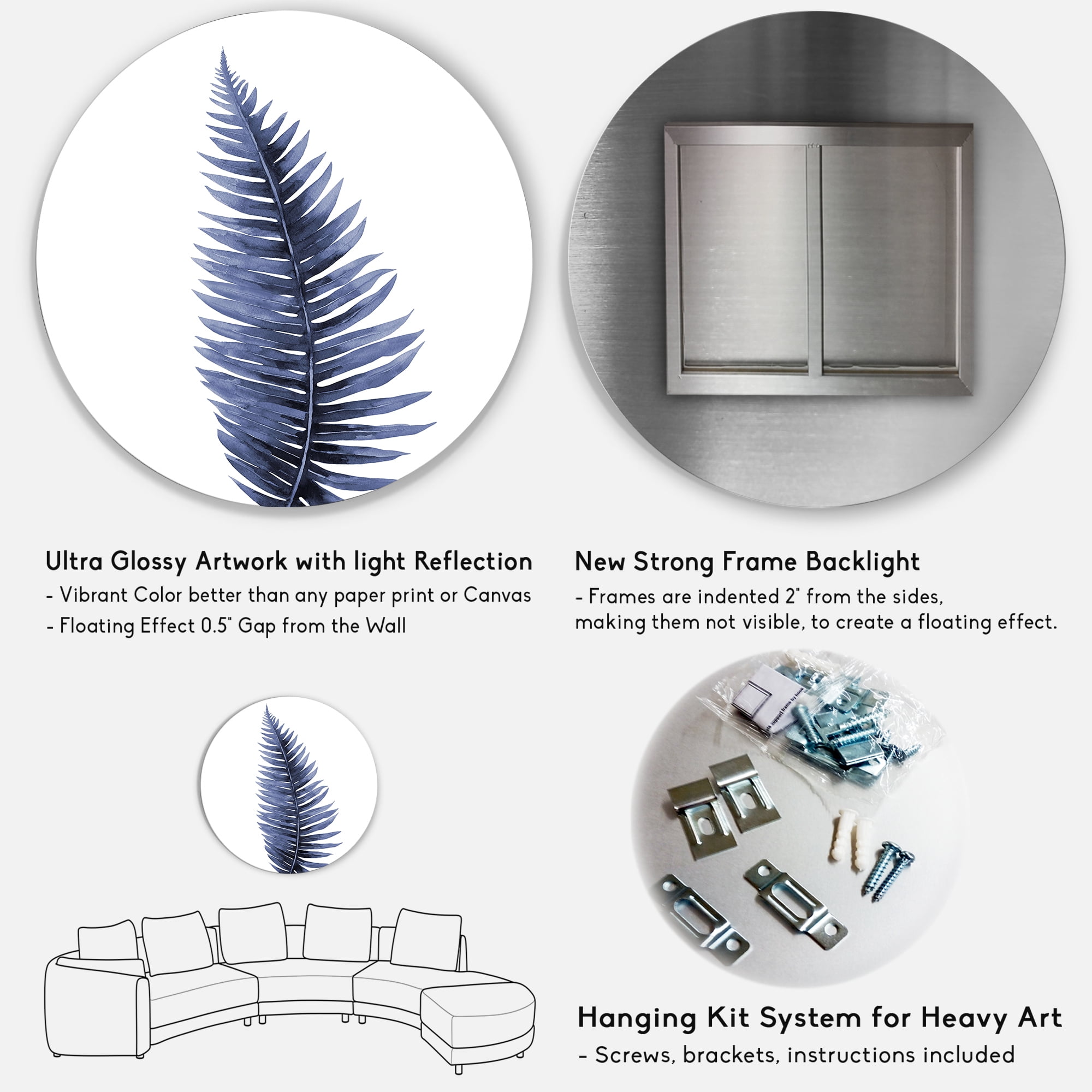 Designart 'Tropical Blue Watercolour Leaves On White' Bohemian & Eclectic Circle Metal Wall Art 29x29 - Disc of 29