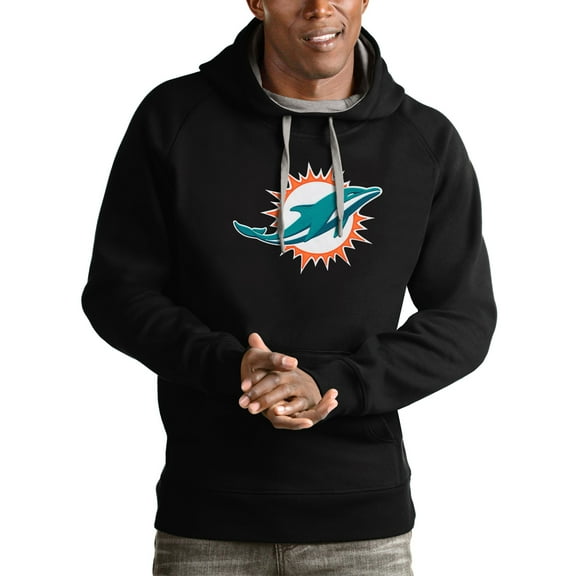 Men's Antigua Black Miami Dolphins Victory Pullover Hoodie