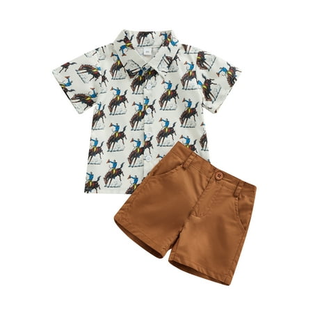 

Toddler Western Baby Boy Summer Outfit Short Sleeve Lapel Button Down Shirt + Shorts Gentleman Clothes Sets