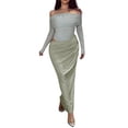 thumbnail image 1 of Vestido NRTHYE de malla con hombros descubiertos y manga larga, maxi fruncido para mujer, 1 of 7