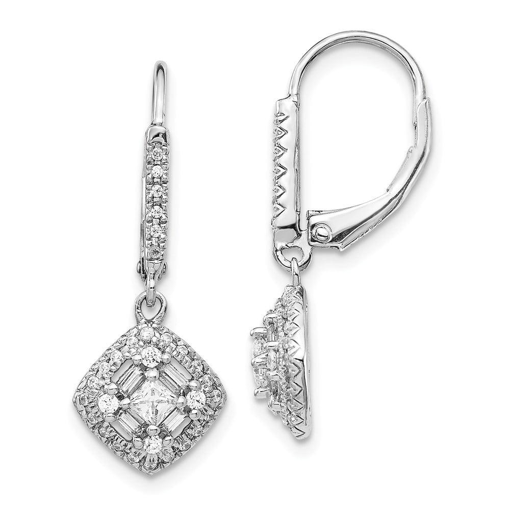 JewelryWeb - 10mm 14k White Gold Diamond Leverback Earrings - .49 dwt ...