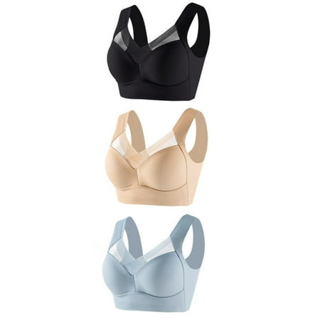 Riforla 3PC Women s Large Strapless Lace Tank Top Underwear Thin Side Fold Side Gather Adjustable Bra Women Bras Beige_3PCS XL