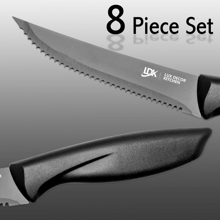 Black Steak Knife Set, Kyrtaon Black Serrated Knife, Titanium Black Plating  Stainless Steel Sharp Knives Set, Dinner Knifes Set of 8, Dishwasher Safe