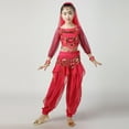 thumbnail image 4 of Girls Hot Pink Belly Dance Costume Set 5-13 Years, Complete Kit with Sequin Coin Accents, Harem Pants, Headscarf & Bracelets for Recitals,Size 7-9 T, 4 of 7