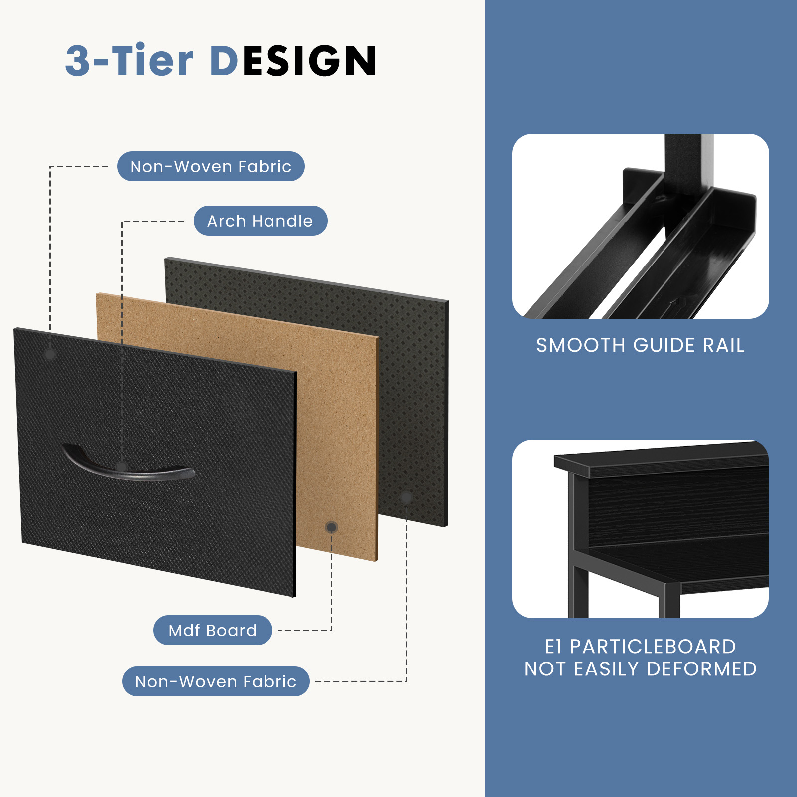 edx 9-Drawer Fabric Dresser TV Stand, Multifunctional Storage Cabinet with Power Outlets & LED Light, Black