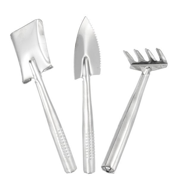 Juego de herramientas de jardín mini de acero inoxidable, pala, pala de suculentas, herramientas de mano para jardinería, 3 piezas