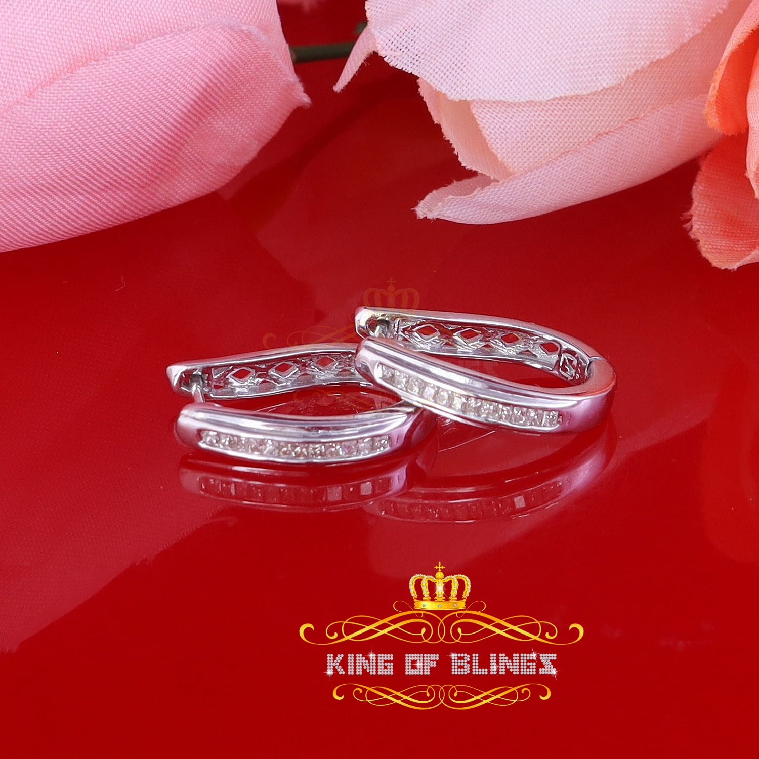 King of Bling's 0.33ct Diamond 925 Sterling Silver White Hoop Stud Earrings For Men's / Women's