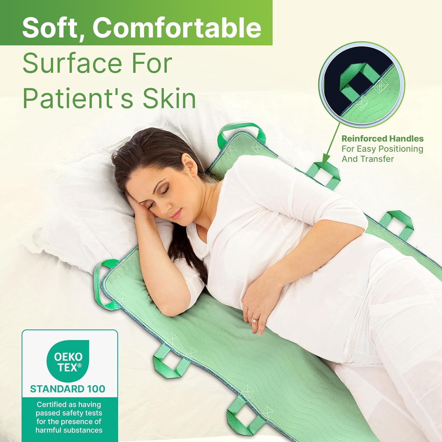 Absorbent Positioning Bed Pad with Handles 34" X 52"- Washable, Waterproof Incontinence Bed Pads - Reusable Bed Mobility Under Pads to Aid Seniors, Disabled & Bedridden Patients - Fast-Drying
