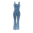 thumbnail image 6 of Babysbule Women's Denim Overall Jeans Sleeveless High Waist Fashion Wide Leg Bell-bottoms Jumpsuit, 6 of 7