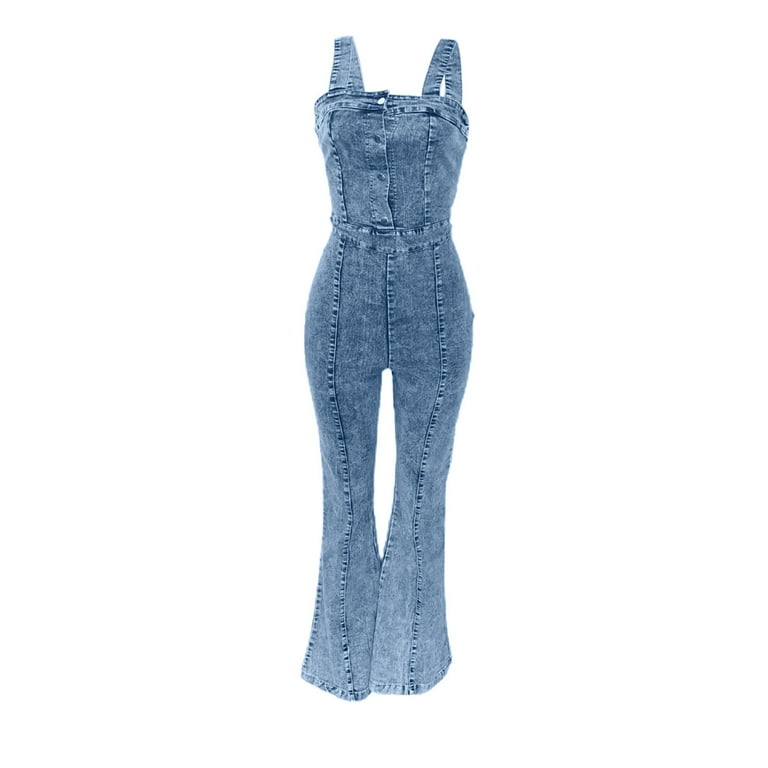 APEXFWDT Women's Wide Leg Denim Jumpsuit Button Down