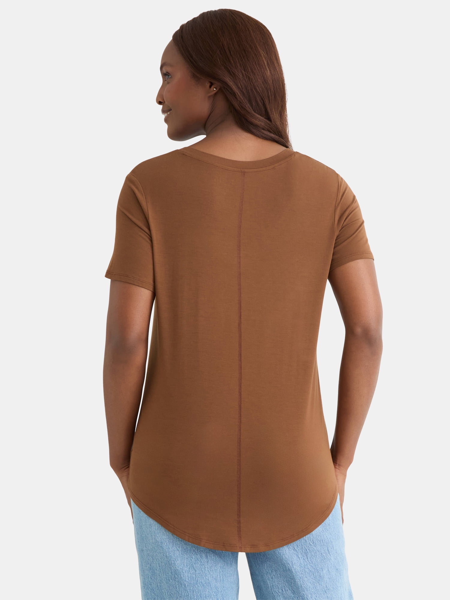 Time and Tru Women's V-Neck Tunic Tee with Short Sleeves, Sizes XS-XXXL