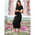thumbnail image 2 of DARING DIVA Women's Bodycon Midi Side Ruched Ribbed Maternity Dress S Black, 2 of 7