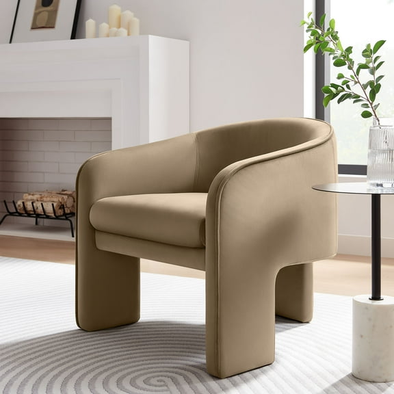 Modway Greer Performance Velvet Upholstered Accent Armchair in Taupe