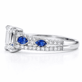 thumbnail image 2 of Jewelerix Emerald Cut Moissanite Ring with Blue Sapphire Pear & Marquise Side Stones,Vermeil White Gold Ring for Women, Diamond Pave Band, 2 of 3
