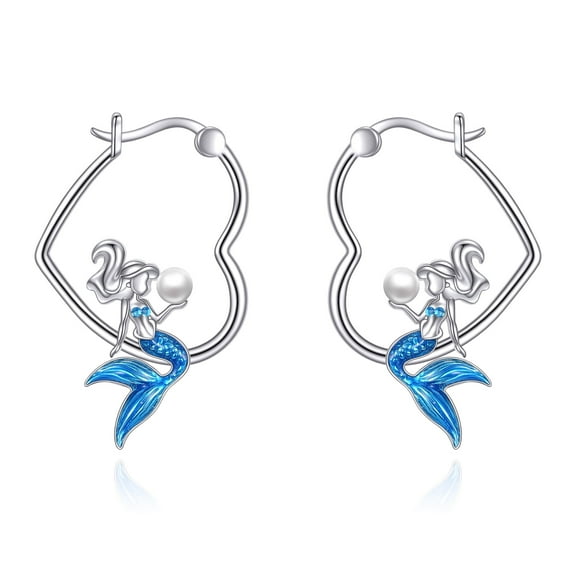 Mermaid Earrings 925 Sterling Silver Heart Hoop Earrings Mermaid Jewelry Gifts for Women
