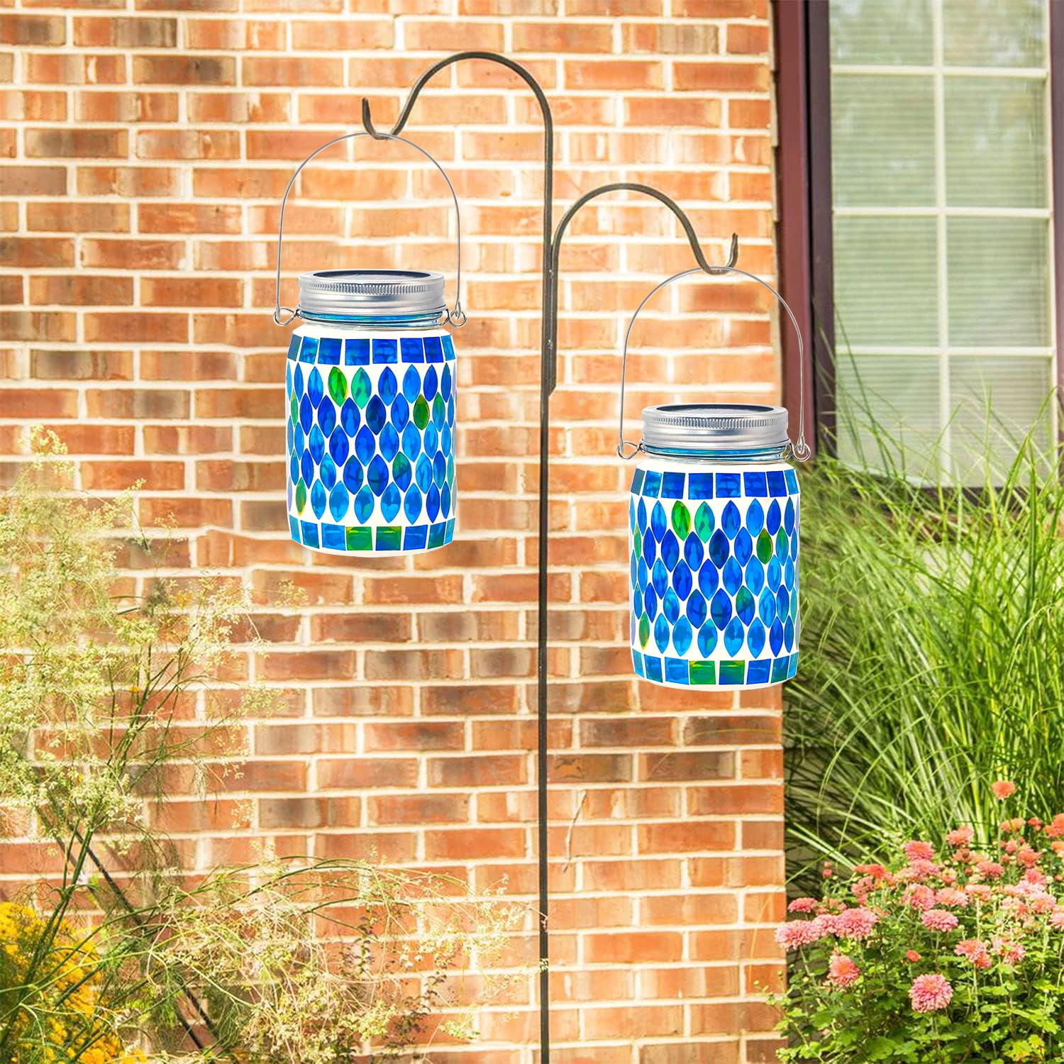 Syenll 2 Pack Mosaic Solar Lantern Lights, Outdoor Waterproof LED Solar Hanging Lights, Table Lamp for Patio Garden Yard Decoration