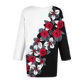 thumbnail image 5 of Red Women's Long Sleeve T-shirt, 3/4 Sleeve Tops For Women Summer Notched V Neck Plain T Shirts Casual Cute Three Quarter Length Blouses,Women's Long sleeve T-shirt L, 5 of 5