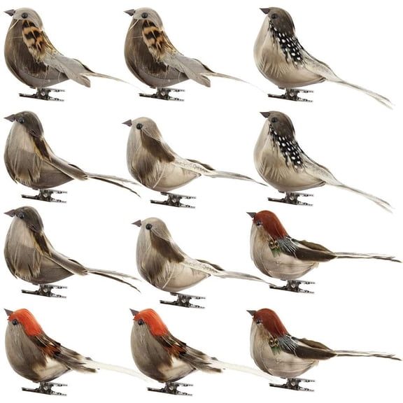 ERDOUY 2019 New-Artificial Birds,12PC/Set Realistic Feather Birds Artificial Foam Mini Birds on Clip Christmas Tree Decoration for DIY Crafts Garden Bird Ornaments Home Party Decorations (Multicolor)